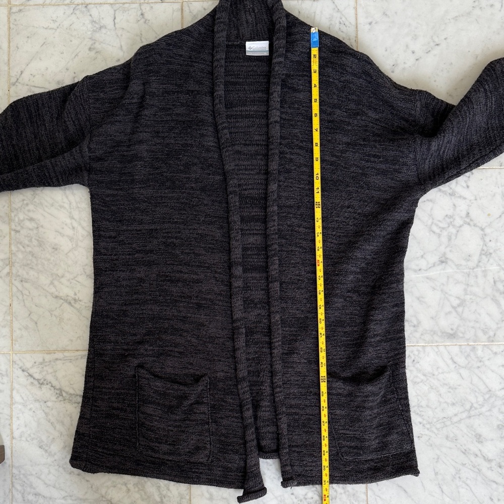 Columbia Rolled Edge Open Front Cardigan Sweater, Wool Blend Charcoal Gray, XL - Picture 12 of 13